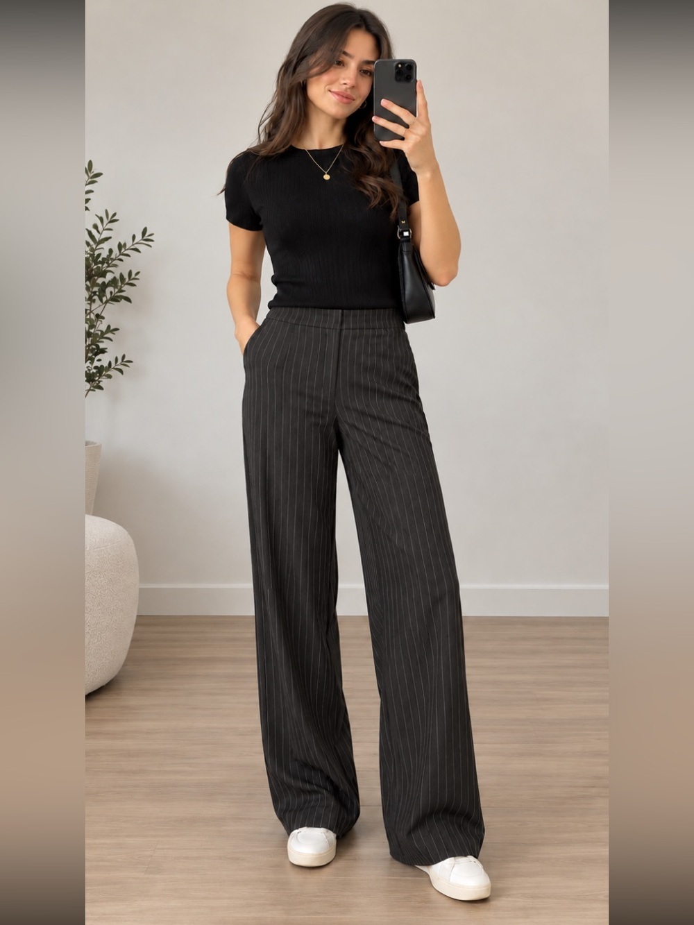 H&M Pinstriped Wide Leg Trousers Gray NWT Size Small